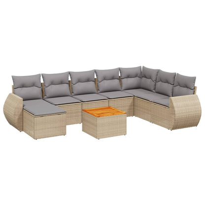 Salon de jardin avec coussins 9 pcs beige résine tressée