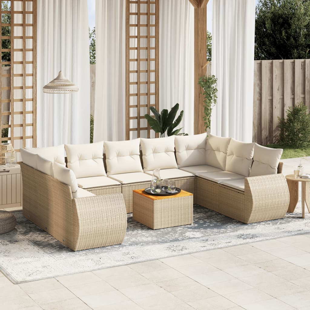 Salon de jardin avec coussins 10 pcs beige résine tressée