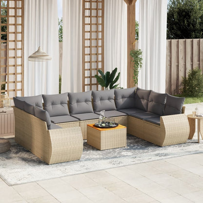 Salon de jardin avec coussins 10 pcs beige résine tressée