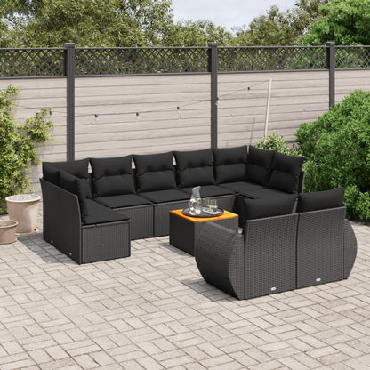 Salon de jardin 10 pcs avec coussins noir résine tressée