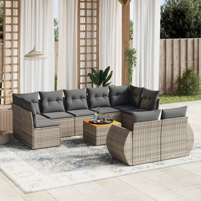 Salon de jardin avec coussins 10 pcs gris résine tressée