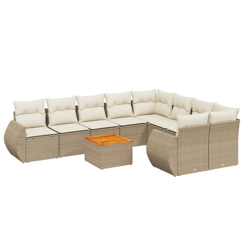 Salon de jardin avec coussins 10 pcs beige résine tressée