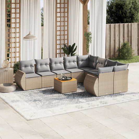 Salon de jardin avec coussins 10 pcs beige résine tressée