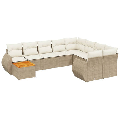 Salon de jardin avec coussins 10 pcs beige résine tressée