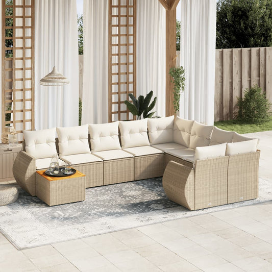 Salon de jardin avec coussins 10 pcs beige résine tressée