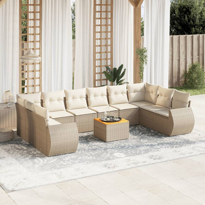 Salon de jardin 11 pcs avec coussins beige résine tressée