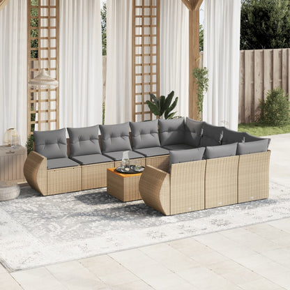 Salon de jardin 11 pcs avec coussins beige résine tressée