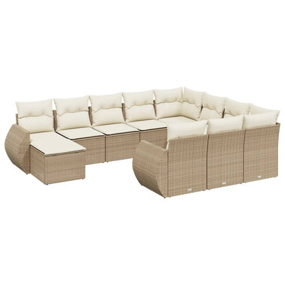 Salon de jardin 11 pcs avec coussins beige résine tressée