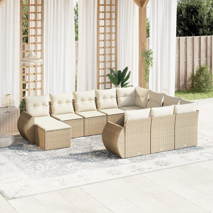 Salon de jardin 11 pcs avec coussins beige résine tressée