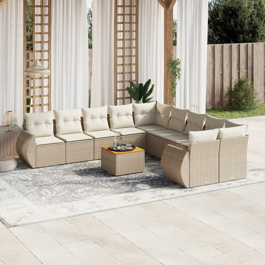 Salon de jardin 11 pcs avec coussins beige résine tressée