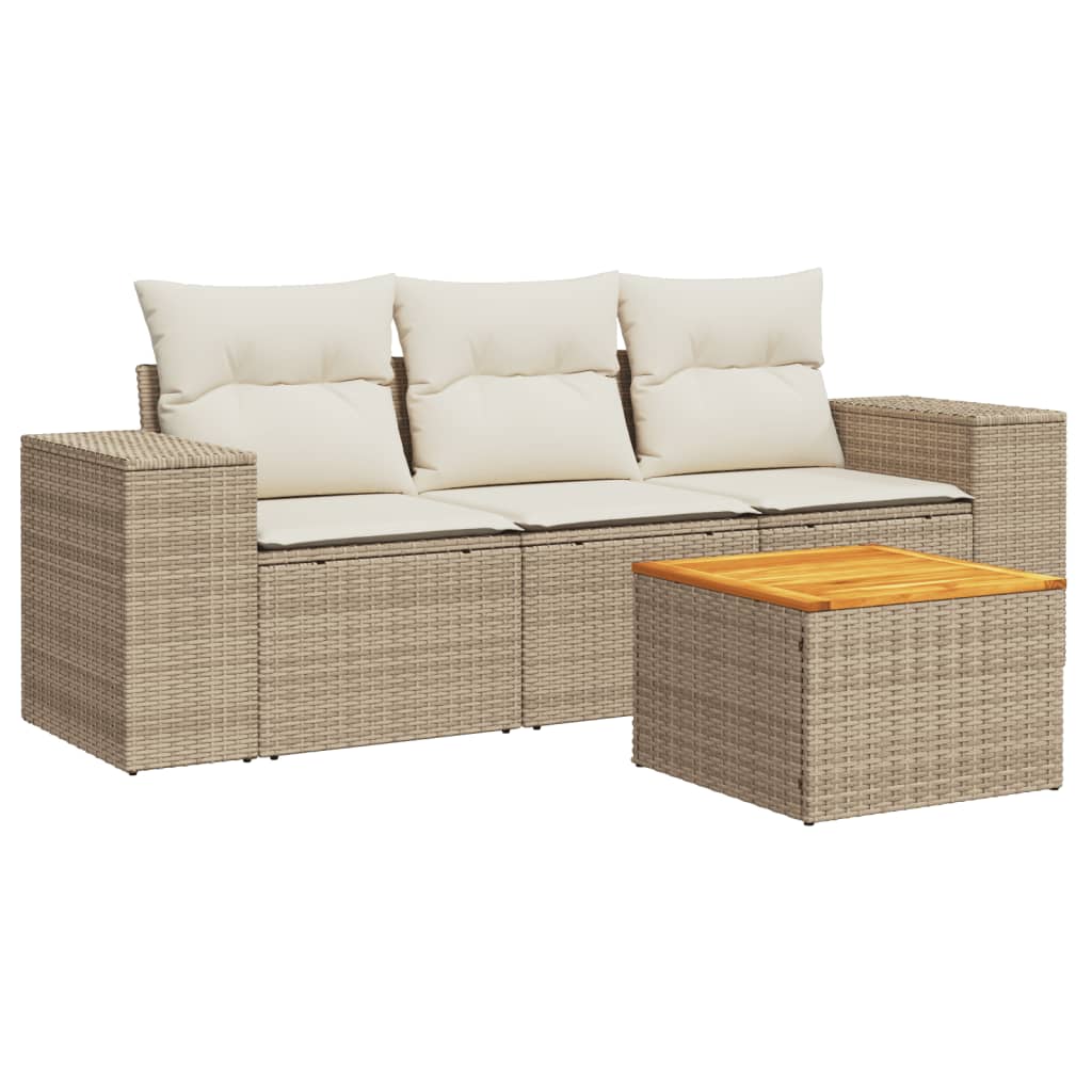 Salon de jardin avec coussins 4 pcs beige résine tressée