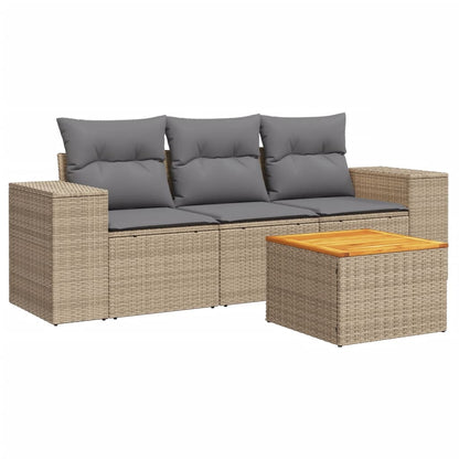 Salon de jardin avec coussins 4 pcs beige résine tressée