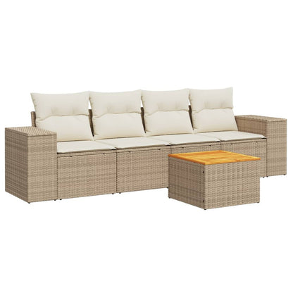 Salon de jardin avec coussins 5 pcs beige résine tressée