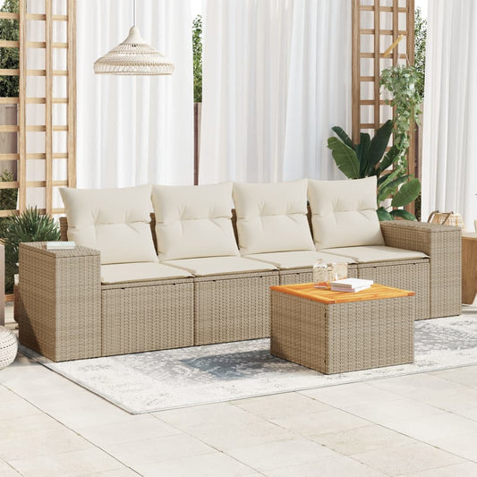 Salon de jardin avec coussins 5 pcs beige résine tressée