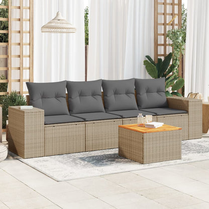 Salon de jardin avec coussins 5 pcs beige résine tressée