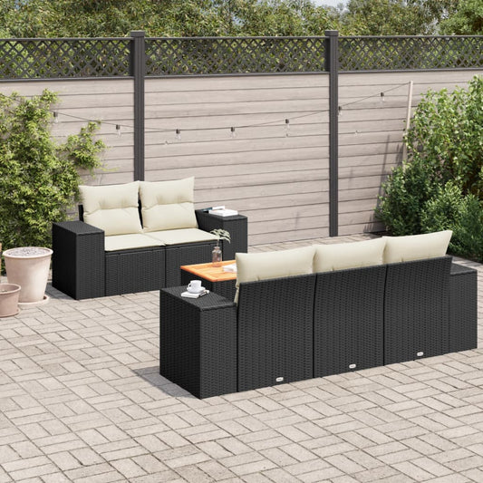 Salon de jardin 6 pcs avec coussins noir résine tressée