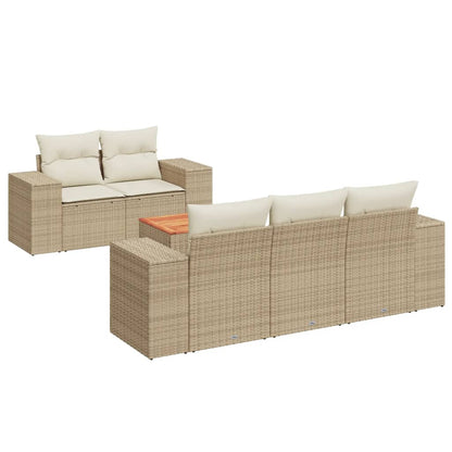 Salon de jardin avec coussins 6 pcs beige résine tressée