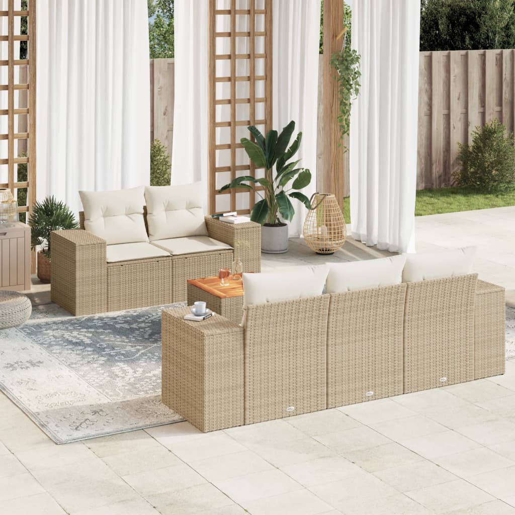 Salon de jardin avec coussins 6 pcs beige résine tressée