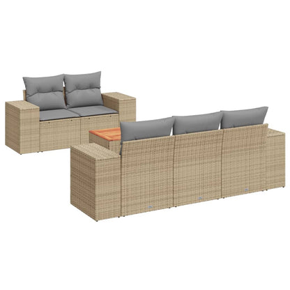 Salon de jardin avec coussins 6 pcs beige résine tressée