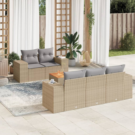 Salon de jardin avec coussins 6 pcs beige résine tressée