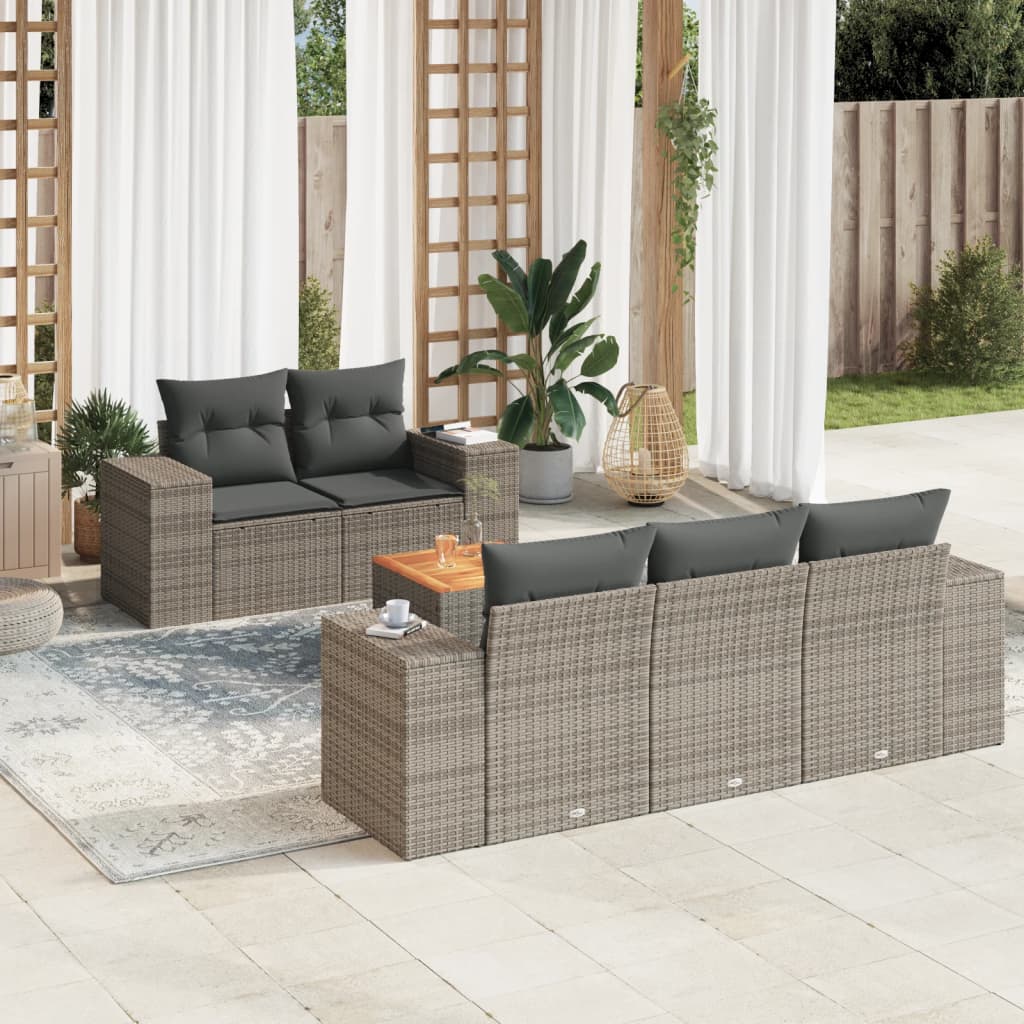 Salon de jardin 6 pcs avec coussins gris résine tressée