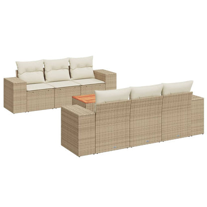 Salon de jardin avec coussins 7 pcs beige résine tressée