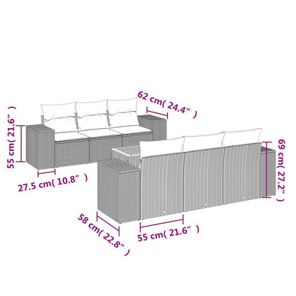 Salon de jardin avec coussins 7 pcs beige résine tressée