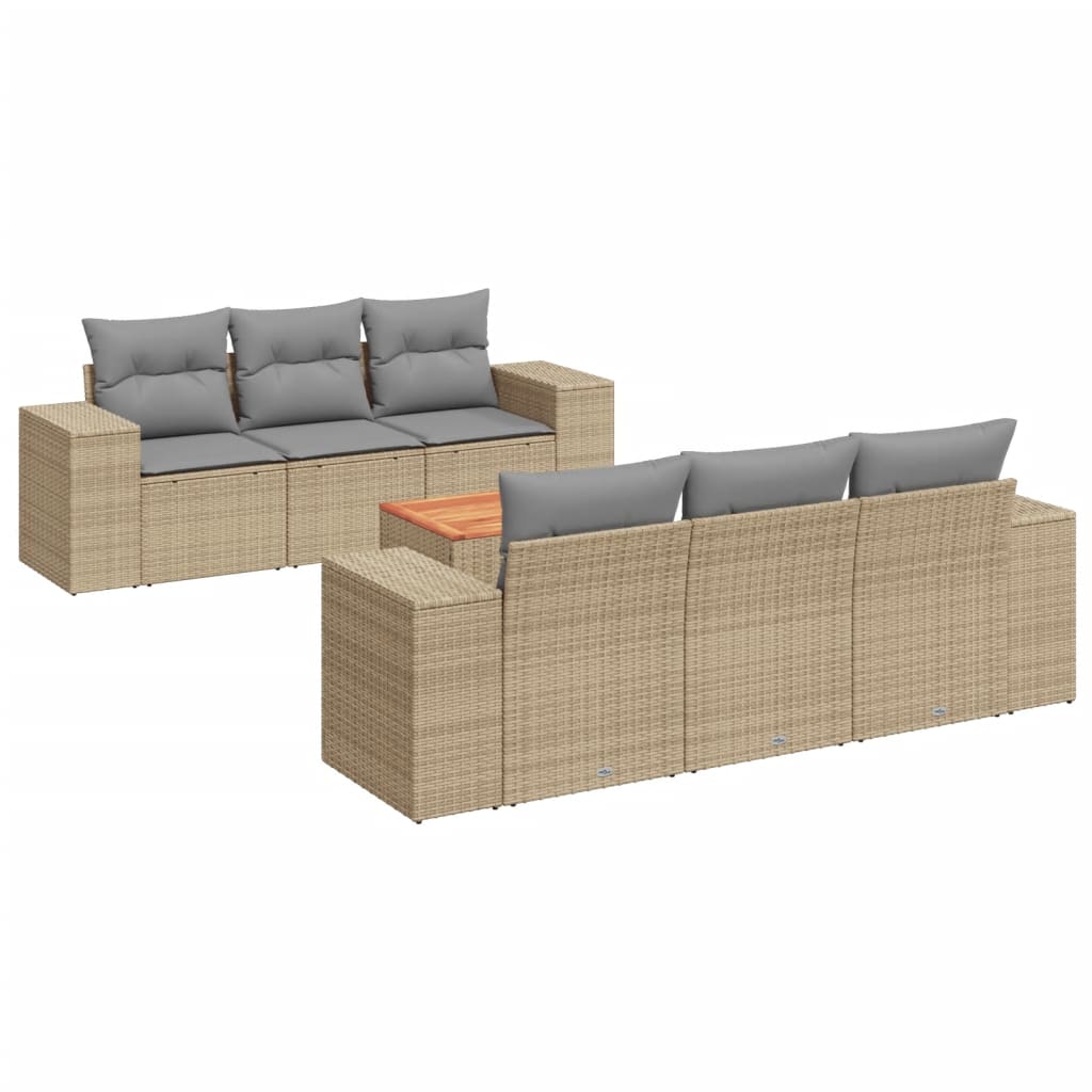 Salon de jardin avec coussins 7 pcs beige résine tressée