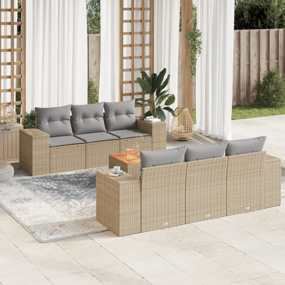 Salon de jardin avec coussins 7 pcs beige résine tressée