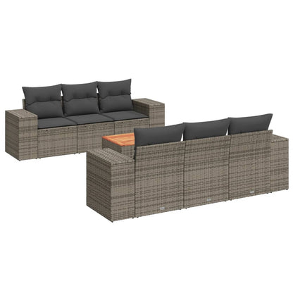 Salon de jardin avec coussins 7 pcs gris résine tressée