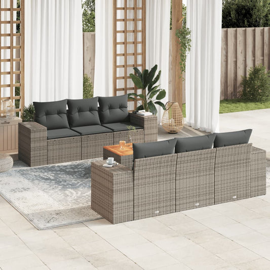 Salon de jardin avec coussins 7 pcs gris résine tressée