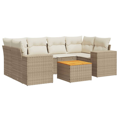 Salon de jardin avec coussins 7 pcs beige résine tressée