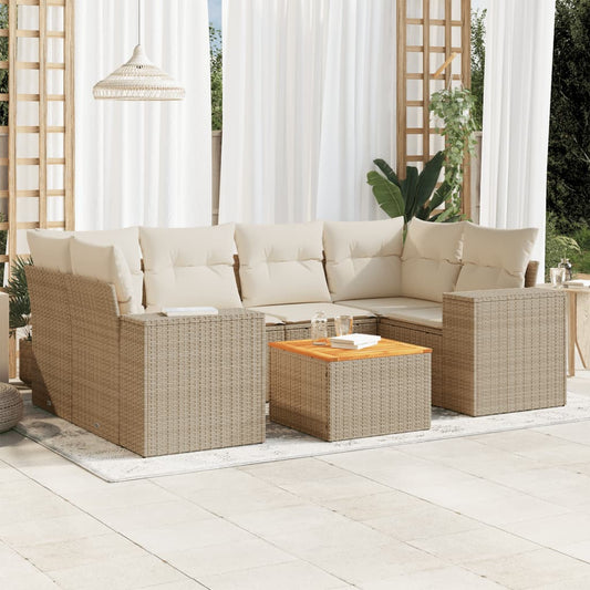 Salon de jardin avec coussins 7 pcs beige résine tressée