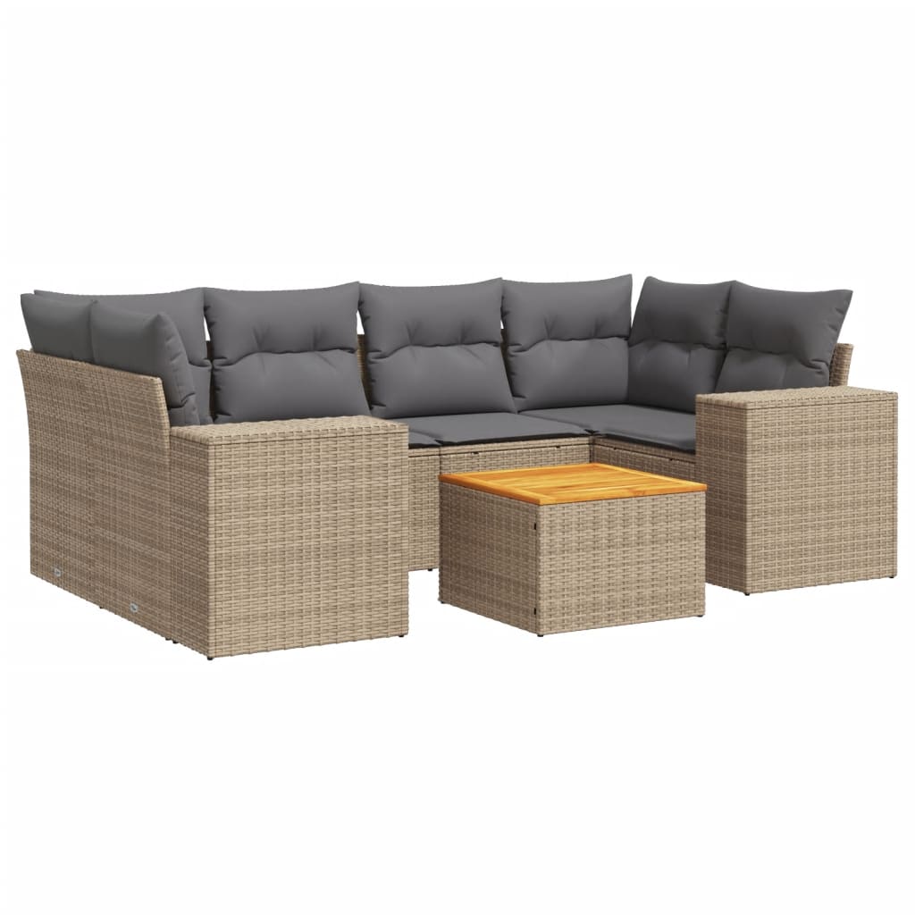 Salon de jardin avec coussins 7 pcs beige résine tressée