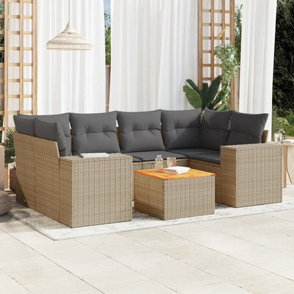 Salon de jardin avec coussins 7 pcs beige résine tressée