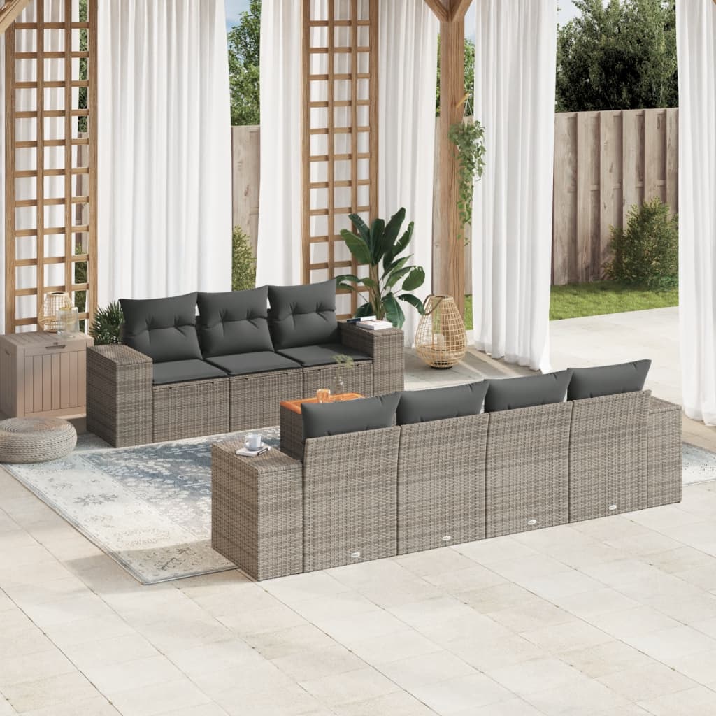 Salon de jardin 8 pcs avec coussins gris résine tressée