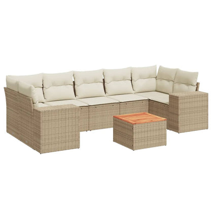 Salon de jardin avec coussins 8 pcs beige résine tressée