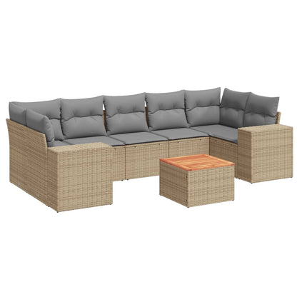 Salon de jardin avec coussins 8 pcs beige résine tressée