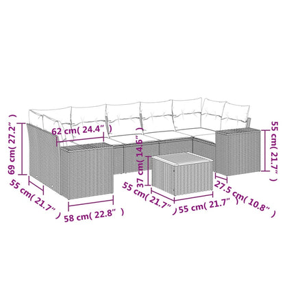 Salon de jardin avec coussins 8 pcs beige résine tressée