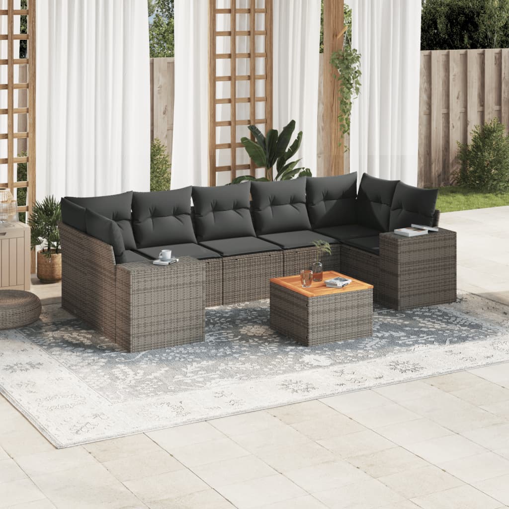 Salon de jardin 8 pcs avec coussins gris résine tressée