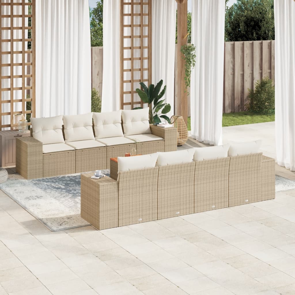 Salon de jardin avec coussins 9 pcs beige résine tressée