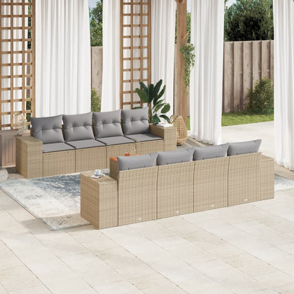 Salon de jardin avec coussins 9 pcs beige résine tressée