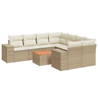 Salon de jardin avec coussins 9 pcs beige résine tressée