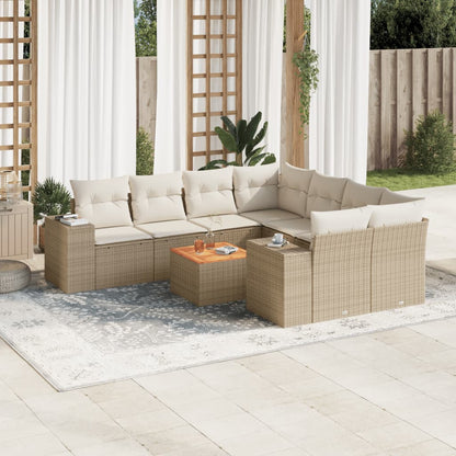 Salon de jardin avec coussins 9 pcs beige résine tressée