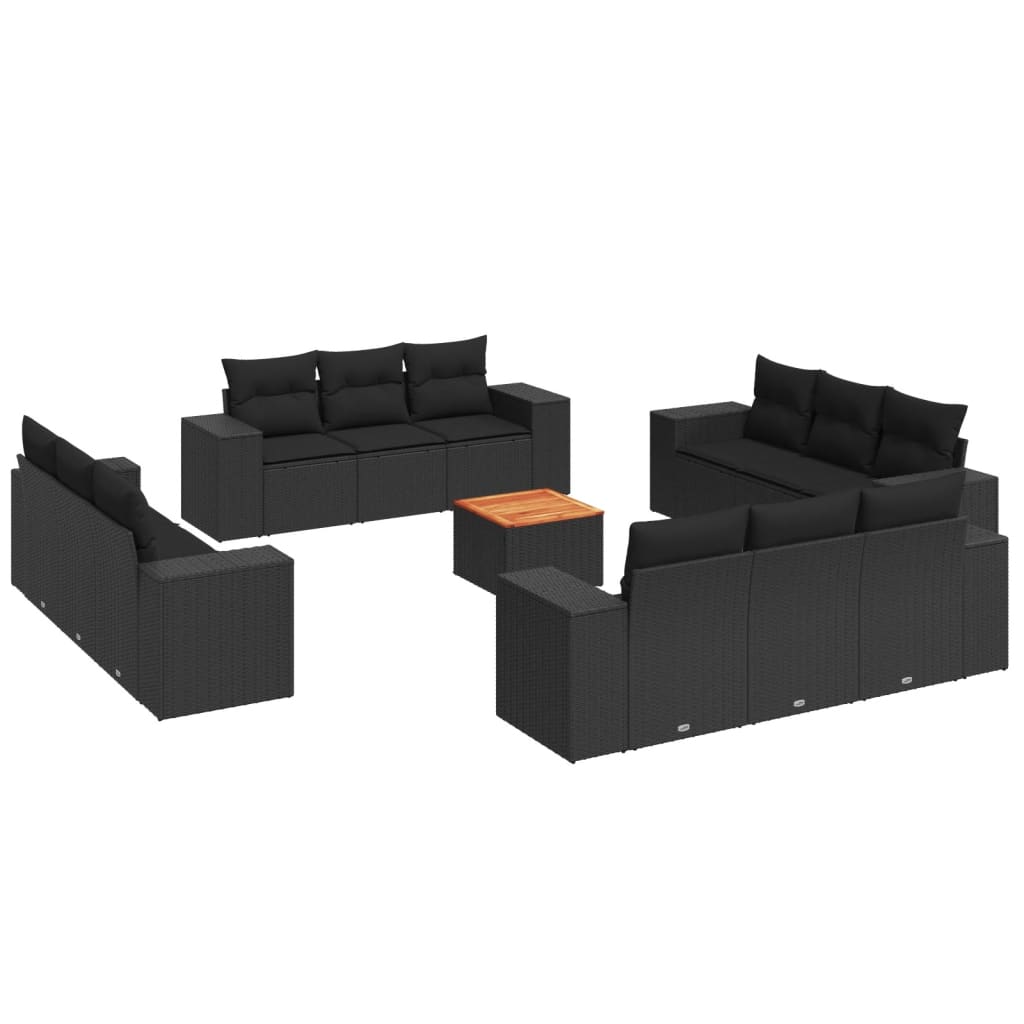 Salon de jardin avec coussins 13 pcs noir résine tressée