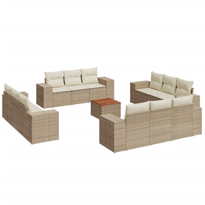 Salon de jardin avec coussins 13 pcs beige résine tressée