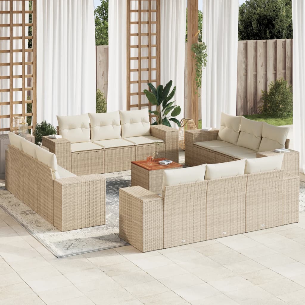 Salon de jardin avec coussins 13 pcs beige résine tressée