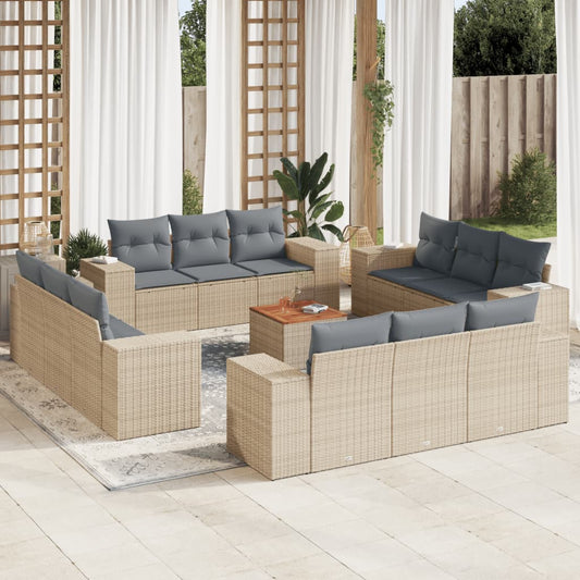 Salon de jardin avec coussins 13 pcs beige résine tressée