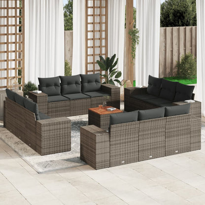 Salon de jardin avec coussins 13 pcs gris résine tressée