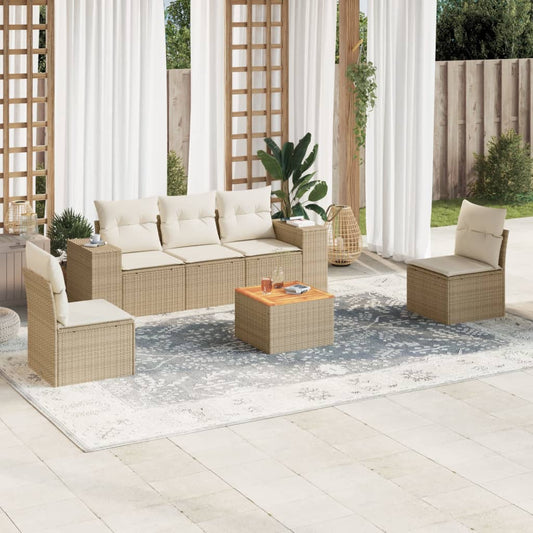 Salon de jardin avec coussins 6 pcs beige résine tressée